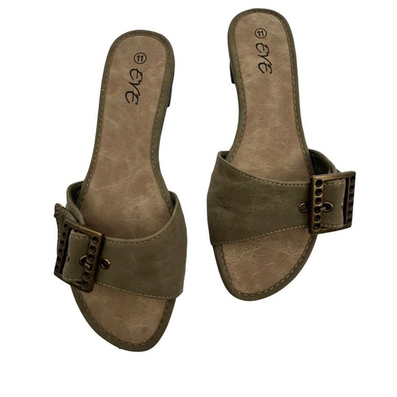 Eve Buckle Sandal Slides Low Heel Khaki Color Size 11 - Picture 8 of 13